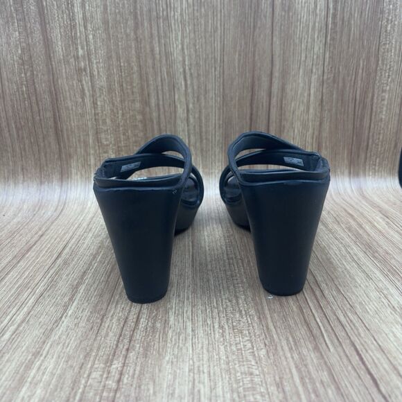 Crocs Cyprus Sandals Black Strappy Heel Platform Rubber Shoes Women's Size 10 - Picture 3 of 7